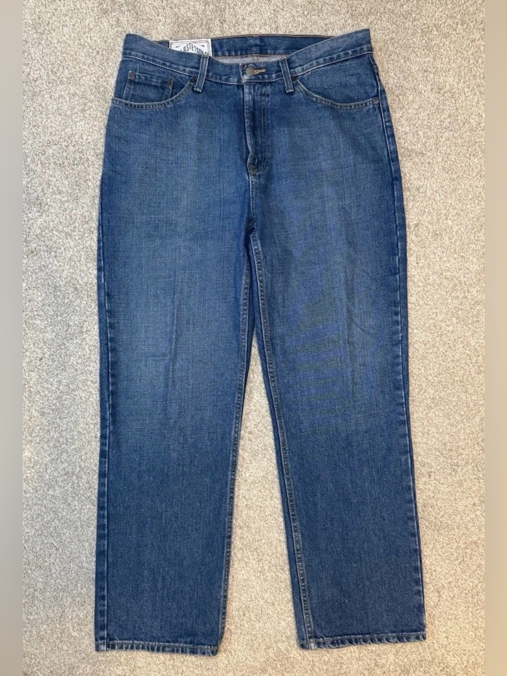 John B Stetson Jeans Mens 34x30 Blue Denim 1520 Standard Straight Leg Stone Wash